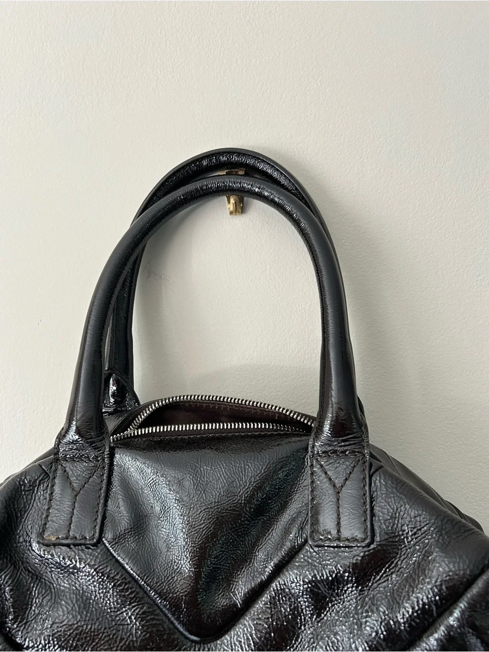YSL Yves Saint Laurent Medium Easy Y Black Patent Leather Bag